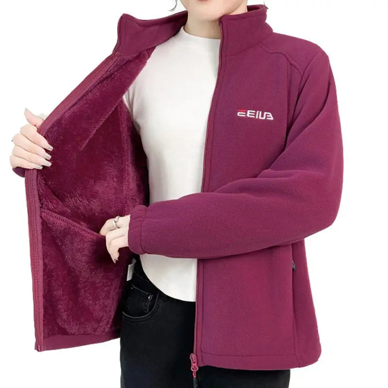 Woman Thickened Zipper Lamb Velvet Sweatshirt Casual Cardigan Embroidery Warm Stand-up Collar Loose Jacket Windproof Sweatshirt