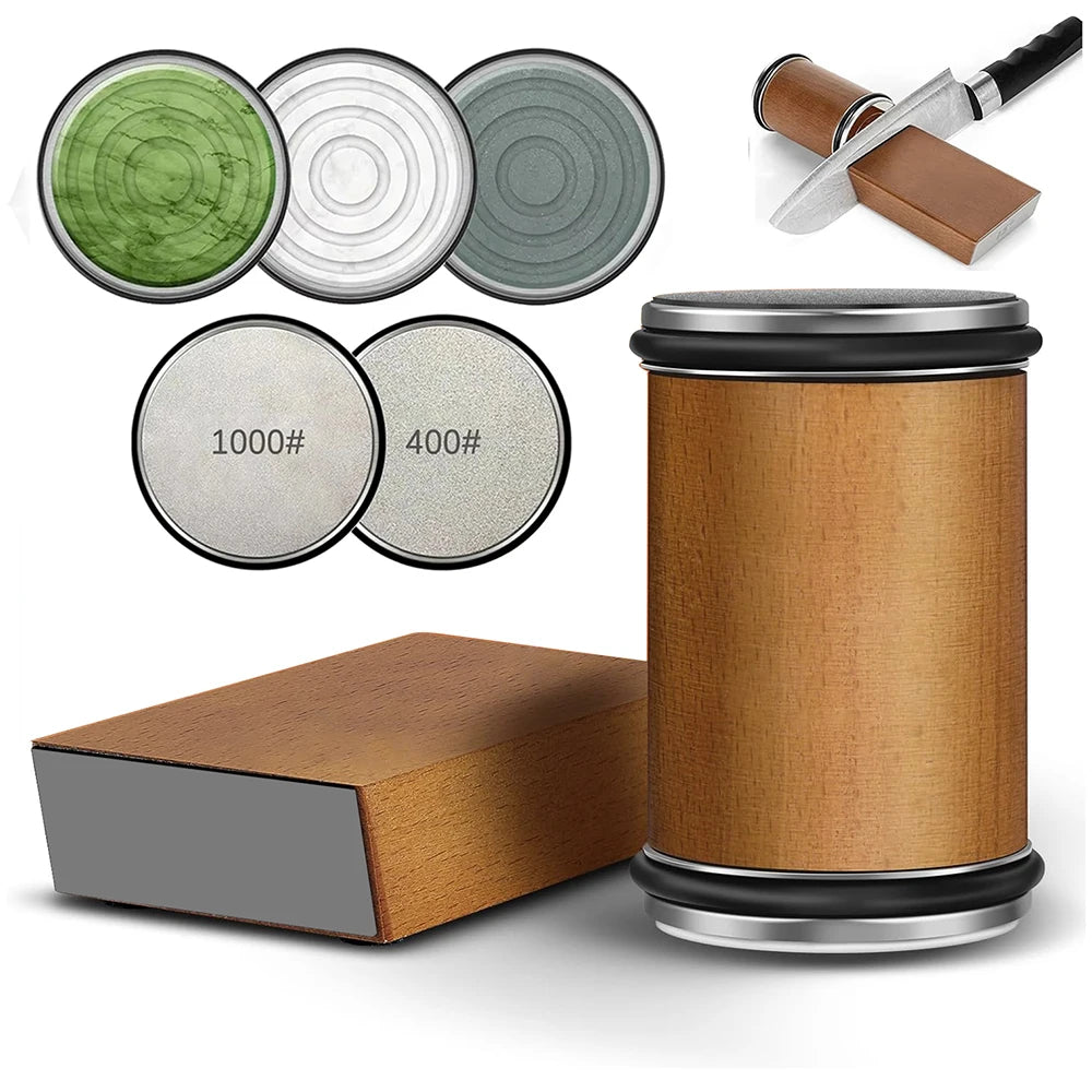 Rolling Knife Sharpener | Double Sided Diamond Sharpening Stone with Magnetic Angle