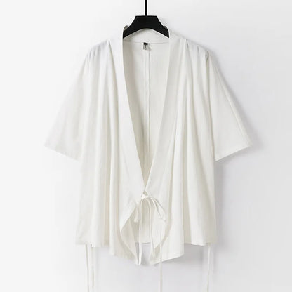 2026 Chinese Style Men's Linen Suit Tang Style Zen Style Hanfu Taoist Long Robe Top Pants Cotton and Linen Loose Two-piece Set