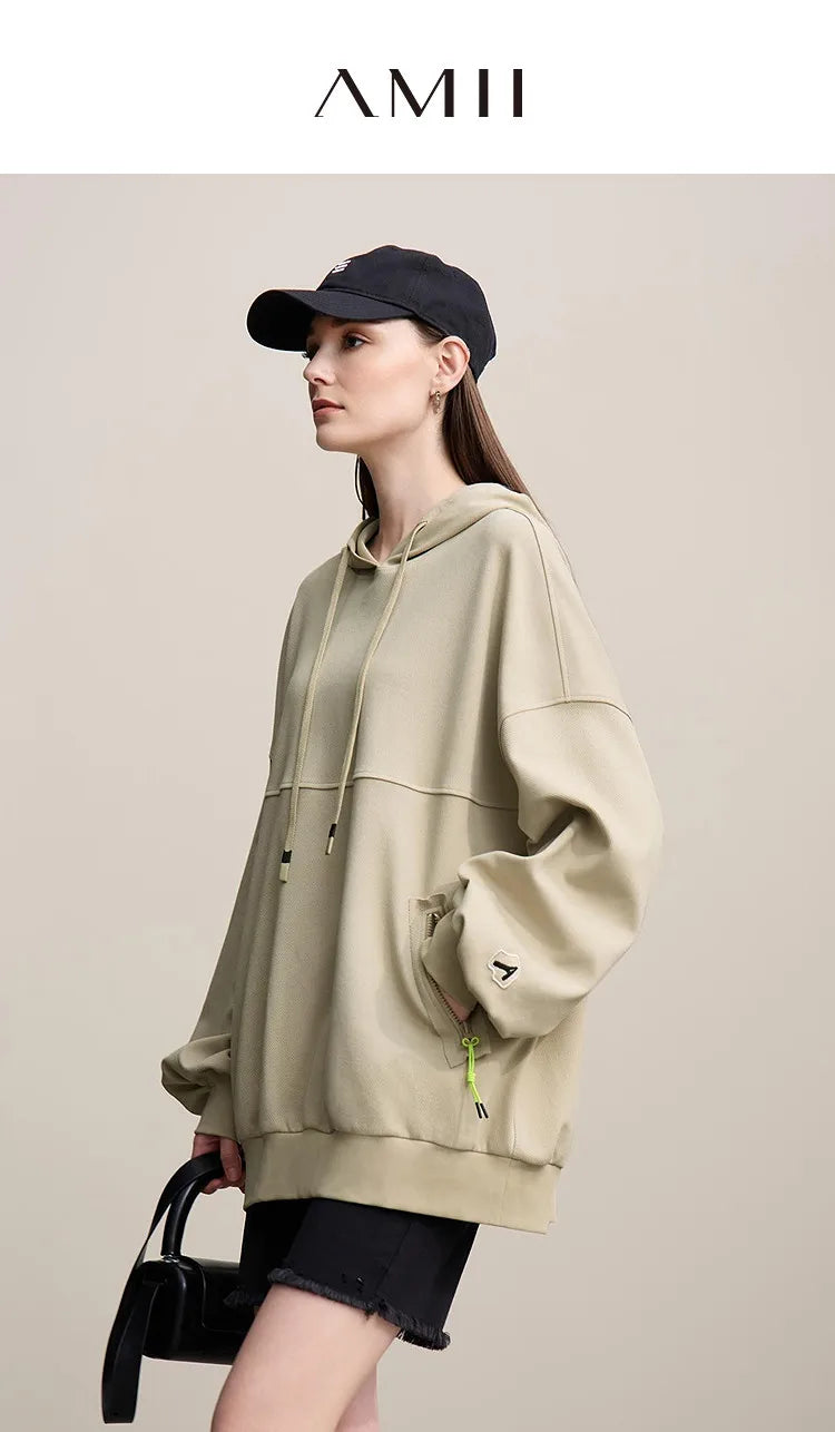 Amii Women's Sweatshirt 2026 Spring New Casual Letter Embroidery Printed Hooded Sweater Women's Loose Versatile Top 12641024