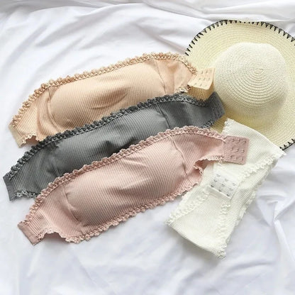 Summer Strapless Women Bras Back Lace Sexy Chest Tops Seamless Breathable Underwear Brassiere Solid Invisible Wraps Bra Push Up