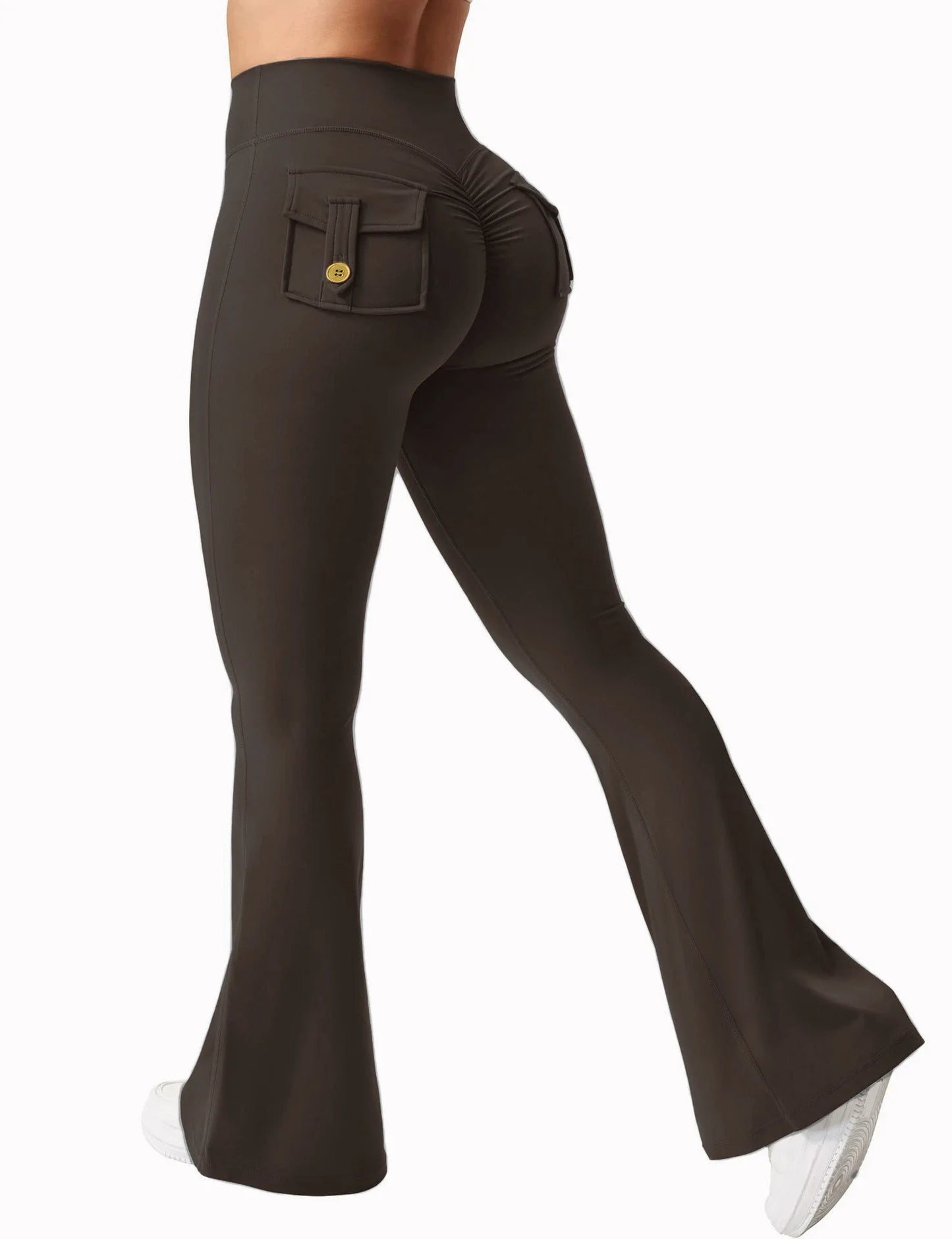 The Latest Women's Wide-leg High-elasticity Yoga Leggings Tooling Pockets Yoga Pants Hip-lifting Sports Fitness Pants Micro