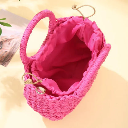 Straw Rattan Handbag – Large Capacity Half Moon Purse | Hollow Out Shoulder Bag
