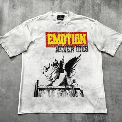 141# New fashion trend brand MIXEDEMOTION printing Shirt Streetwear Cotton Loose Round Neck Oversized Tee Top men t-shirt