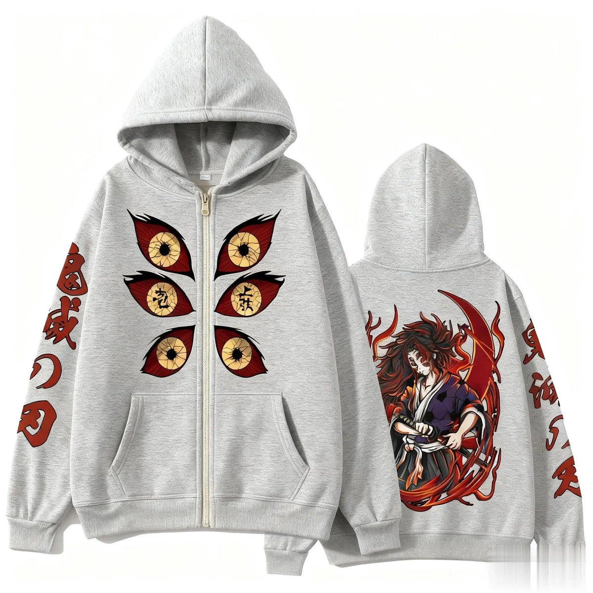 Kokushibo Men Autumn Winter 100%Cotton Zipper Hoodie Women Casual Harajuku Demon Slayer Japanese anime Long Sleeve Y2K Coat Top