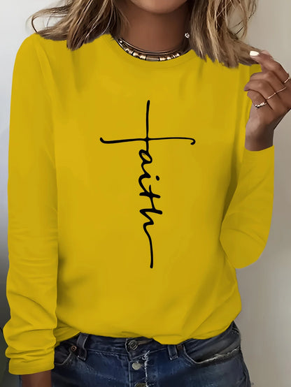 Women's Spring and Autumn 100% Cotton Fashion Casual Loose You Are Enough Printed Round Neck Long Sleeve T-shirt Top