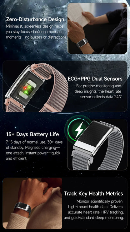 New No Screen Health Bracelet Precise Heart Rate Blood Pressure ECG Monitor Call Reminder Smart Watch Sport Band Fitness Tracker