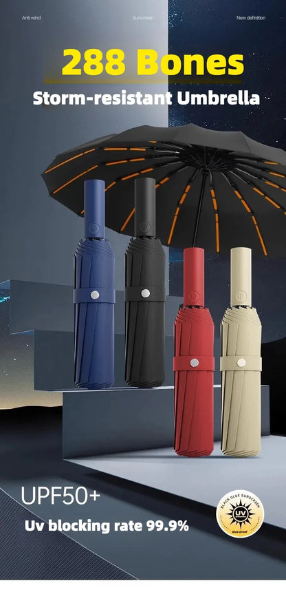 Stormproof Windproof Automatic Folding Rain Umbrella for Men, Large Strong Reinforced 288 Bone, Sun UV UPF50+ Parasol