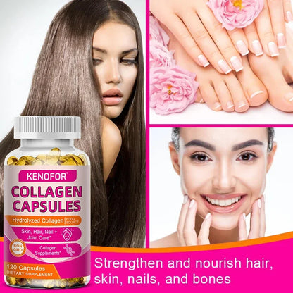 Kenofor 120 Hydrolyzed Collagen Capsules - Support Skin & Joint & Hair & Nail Health - Collagen Supplement