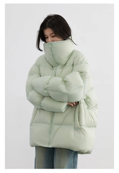 CHIC VEN Women Down Coats Long Sleeve New Soft Solid Lightweight Bread Down Jacket Female Warm Coat Lapel Outerwear Winter 2023