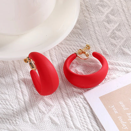 Summer Big Neon Colorful Acrylic C Shaped Hoop Clip on Earrings Geometric Round Earrings for Women Fashion Non Piercing Jewelry