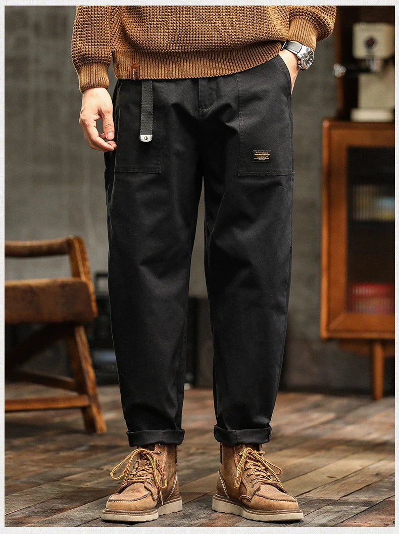 HIQOR Men's Loose Profile Pants American Vintage Trousers For Men High Waist Army Green Men's Casual Pants Cargo Trousers Male