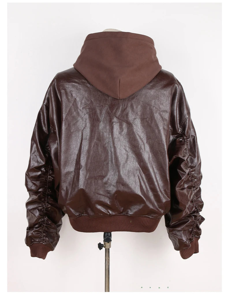 Mauroicardi Autumn Winter Oversized Cool Black Thickened Warm Pu Leather Jacket Men Hood Luxury Designer Fake 2 Clothes