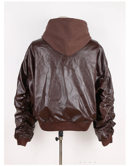 Mauroicardi Autumn Winter Oversized Cool Black Thickened Warm Pu Leather Jacket Men Hood Luxury Designer Fake 2 Clothes