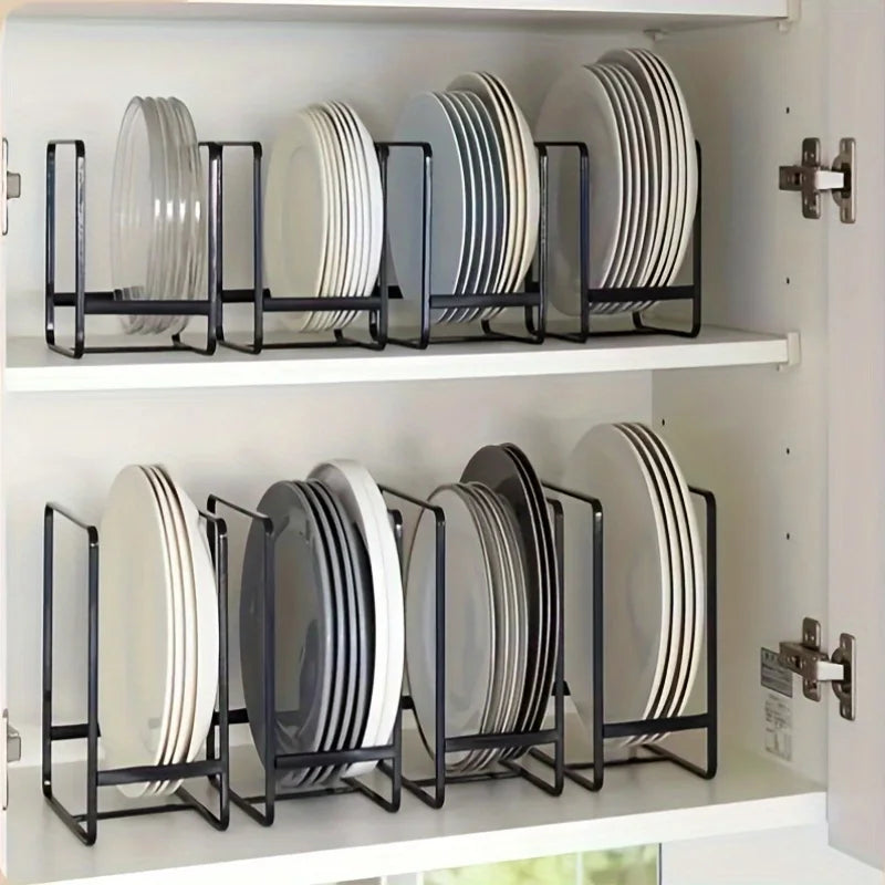 Metal Dish Rack - Space Saving Tiered Shelf Organizer with Pull Out Utensil Holder