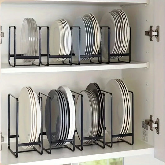 Metal Dish Rack - Space Saving Tiered Shelf Organizer with Pull Out Utensil Holder