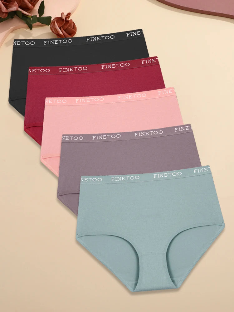 FINETOO 5PCS/Set Cotton High Waist Panties Women's Seamless Breathable Underwear Sexy Stretchy Comfort Briefs Lingerie S-XXL