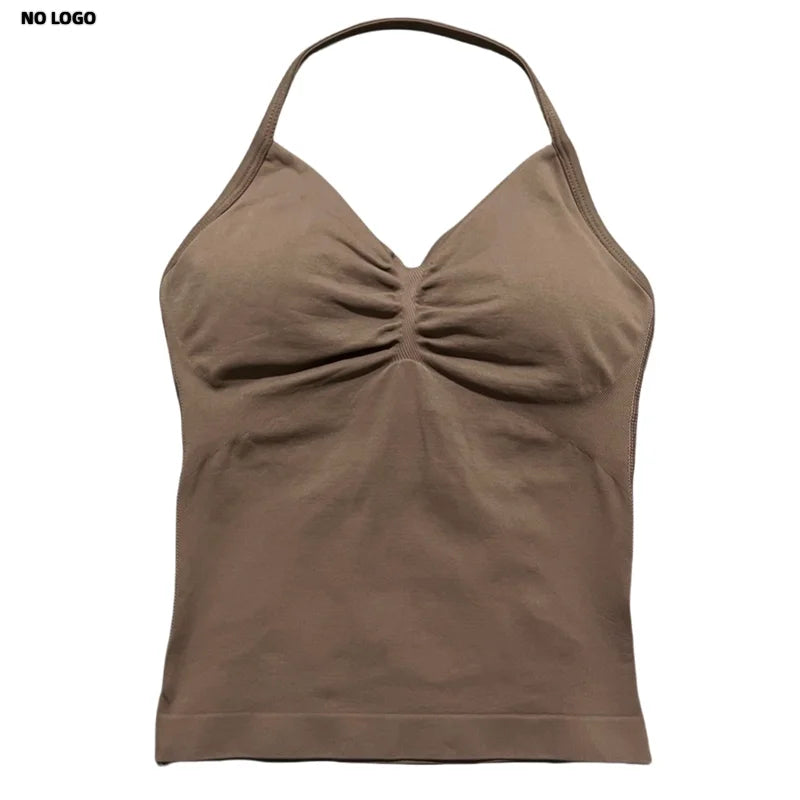 Women Yoga Vest - Longline Strappy Top | Breathable Fitness Tank Top Open Back Halter