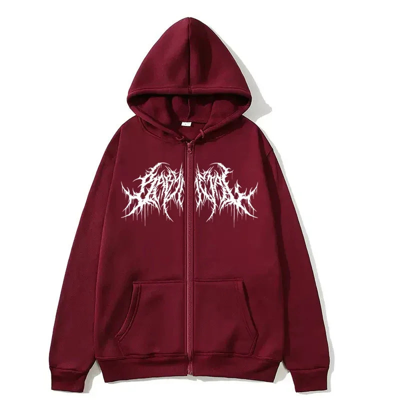 Y2K Zip-Up Hoodie, Men, Clothes with Graphic Prints, Hip Hop Style, Gothic 2025 Autumn Winter Keep Warm Long Sleeves Sweatshirt
