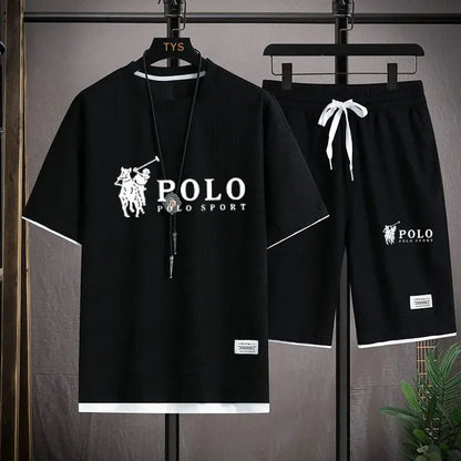 2025 Men's Short-sleeved T-shirt + Sports Shorts Two-piece Summer Fashion Breathable Fitness Casual Jogging Set.