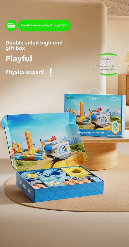 Electric Magnetic Track Train For Kids Montessori Toy Diy Magnetic Construction Tracks Non-Remote Control Model Car Learning Set