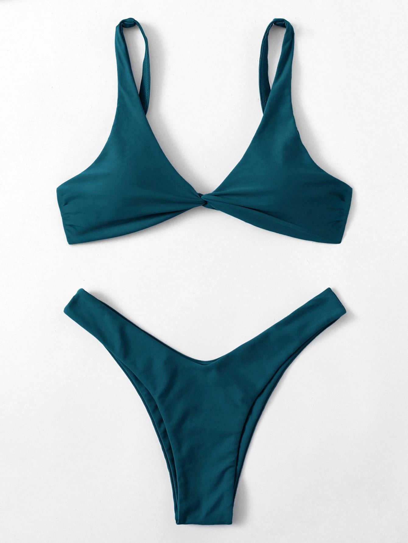 Solid Tie Bikini Set - Padded Push-Up High Leg Brazilian Swimsuit for Women - ZOOMNSTORE