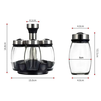 Rotating Spice Jar Set - Glass Seasoning Organizer with Rack for Kitchen Storage