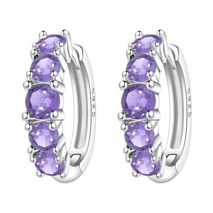 MISEFF Real 925 Sterling Silver Earring Gradual Change Green Blue Colored Zircon Hoop Earrings Engagement Wedding Jewelry Gifts