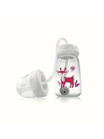 1pc 5oz/150ml Hands-Free PP Feeding Bottle with Straw Brush, Self-Feeding Normal-Neck Baby Bottle Set.