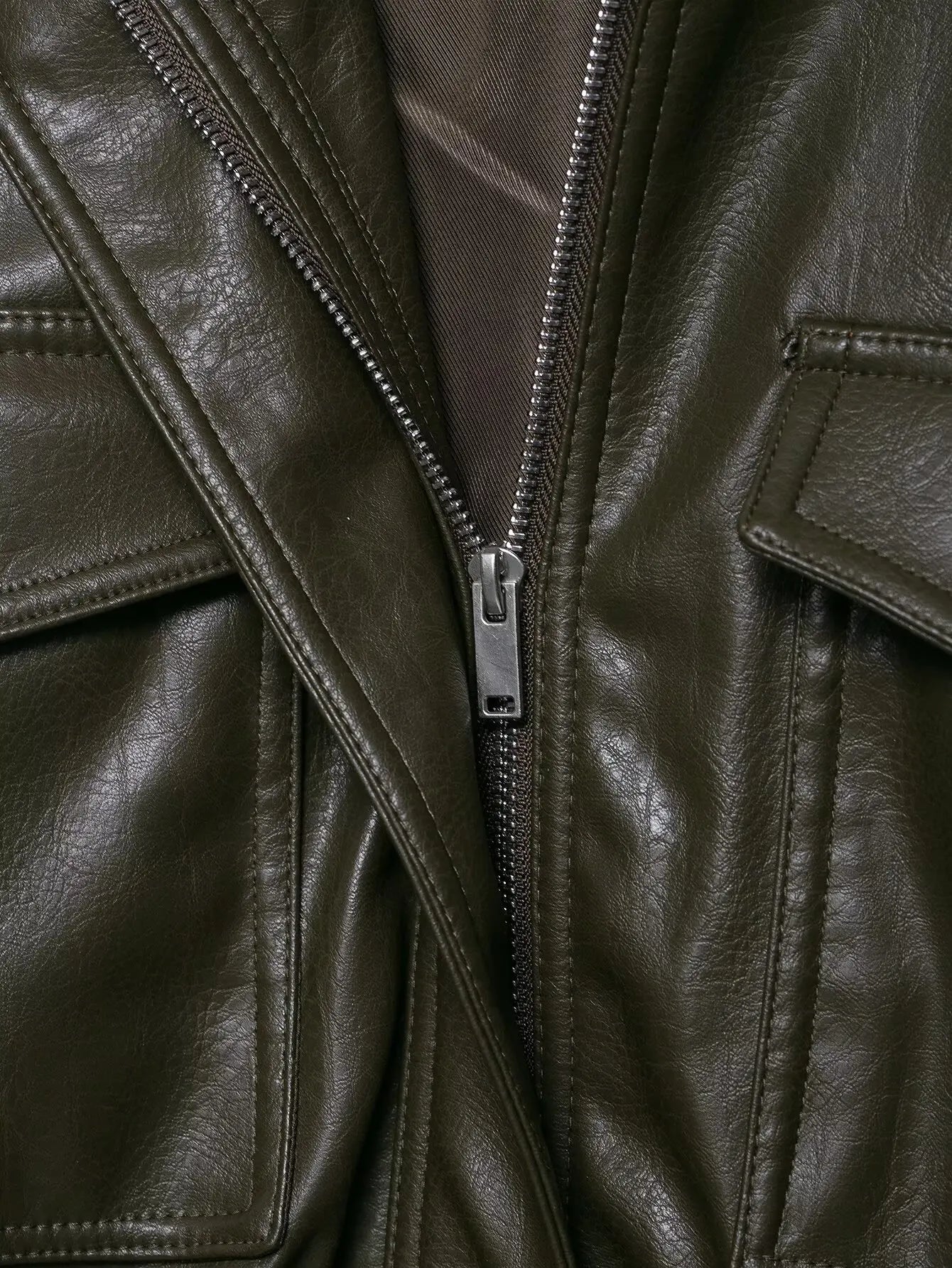 Faux Leather Jackets - Women's Casual Zipper Outerwear Coats With Turtleneck Collar