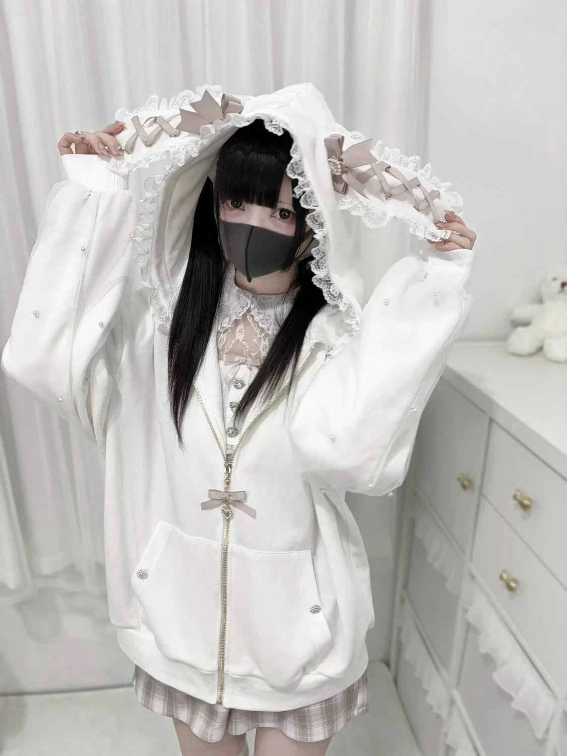 Japanese Sweet Coats Y2K Clothing Hoodie Women Tops Autumn and Winter Color Match Splicing with Thick Velvet Cardigan Jackets
