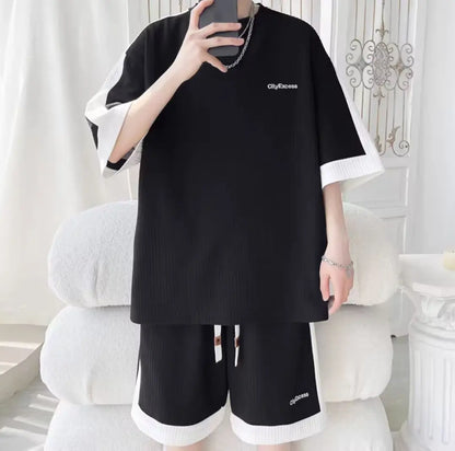 Summer Men's Large Suit S-6XL New Trendy Two Piece Set Korean High Street Fashion T-shirt Shorts Tracksuits Designer Clothes Men