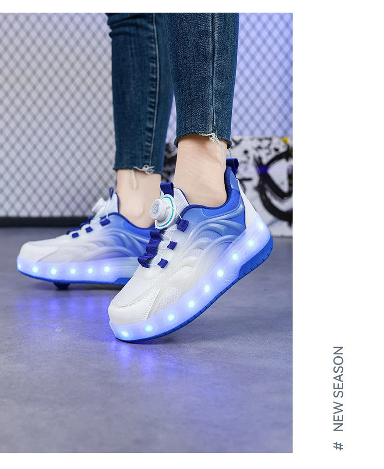 Children Roller Skate Shoes - LED Light Sneakers with USB Charging & Durable TPR Outsole