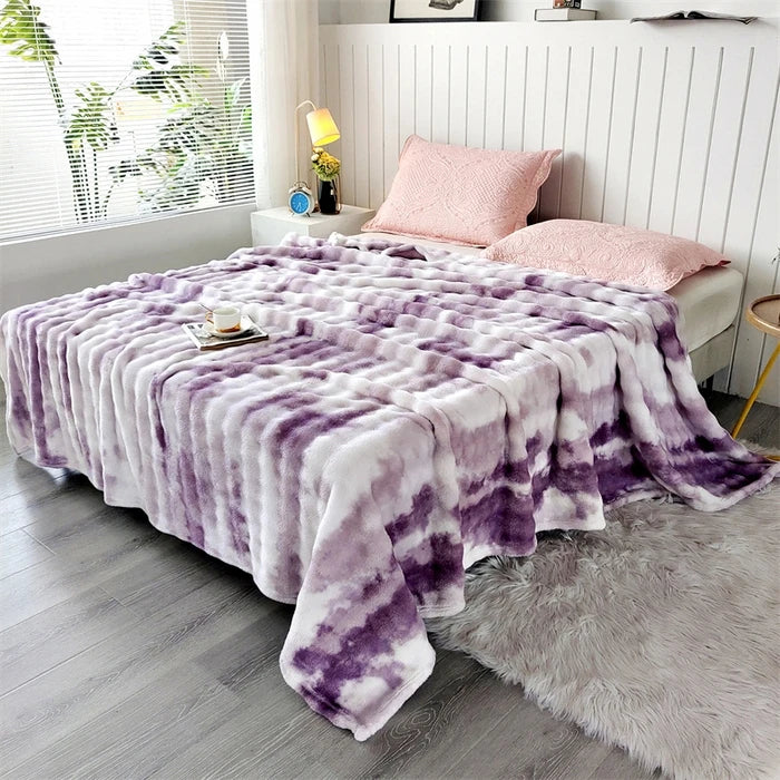 Double-Sided Bubble Fleece Blanket - Gradual Color Change Sofa  Nap Blanket