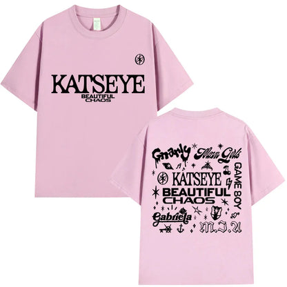 Korean Katseye Beautiful Chaos Tour T Shirt Kpop Vintage Harajuku Fashion Y2K Men Women T-shirt Cotton Loose T Shirts Fans Gifts