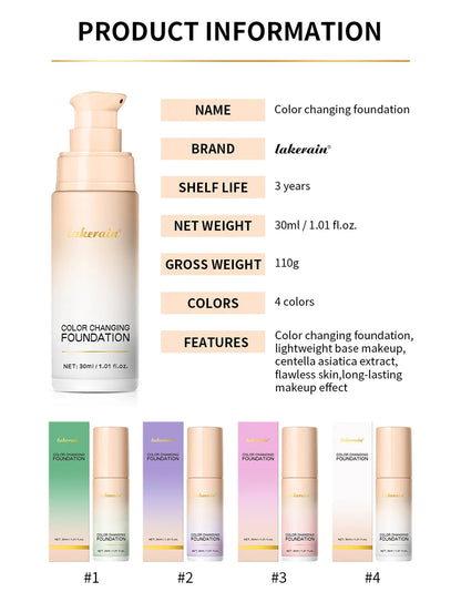 Color Changing Foundation 4 In 1 Moisturizer Longwearing Waterproof Concealer Even Skin Toning Sunscreen Spf 30 Whitening Makeup