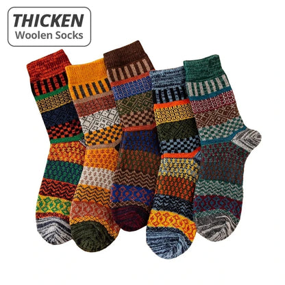 Mens Winter Wool Socks - Warm Colorful Retro Style for Snow Boots EU Size 38-44 - ZOOMNSTORE