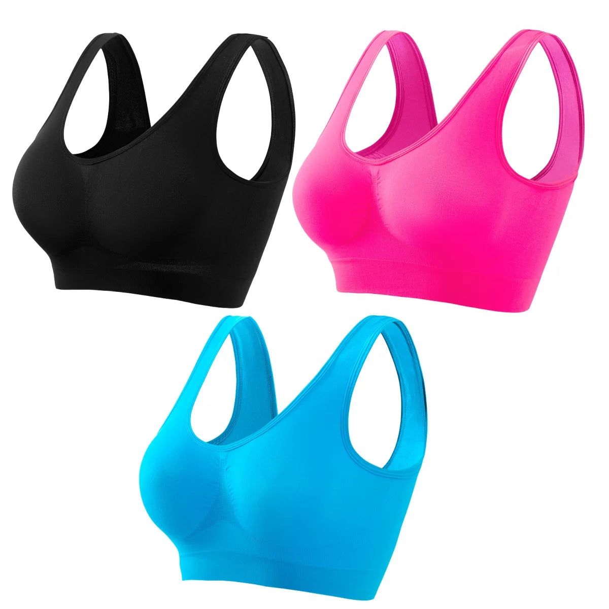 3Pcs/Set Women Seamless Knit Tank Sports Bra Solid Color Bralette Top Wide Strap Integrated Lining Without Pads Lingerie S-5XL