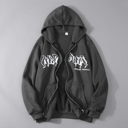 Men'S Sweatshirts Hoodies Zip Up Jacket Zip Up Hoodies Hip Hop Sweatshirt Vintage Goth Print Hooded Jacket Sudaredaras Hombre