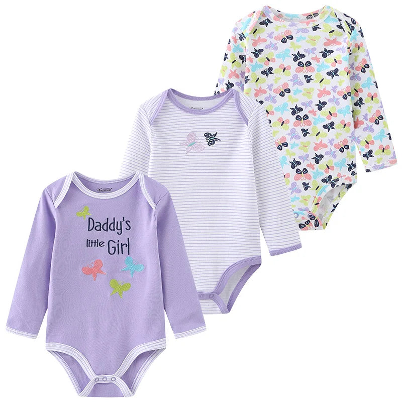 Baby Bodysuit Cotton - Newborn Onesies 3 Pcs Long Sleeve Soft Infant Bodysuits