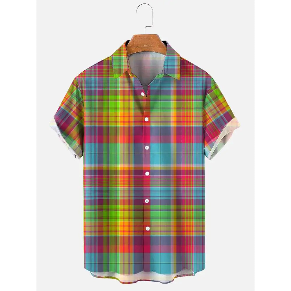 New Hawaiian Shirts for Men Casual Button Down Short Sleeve Unisex Striped 3D Print Summer Beach European Size S to 5XL