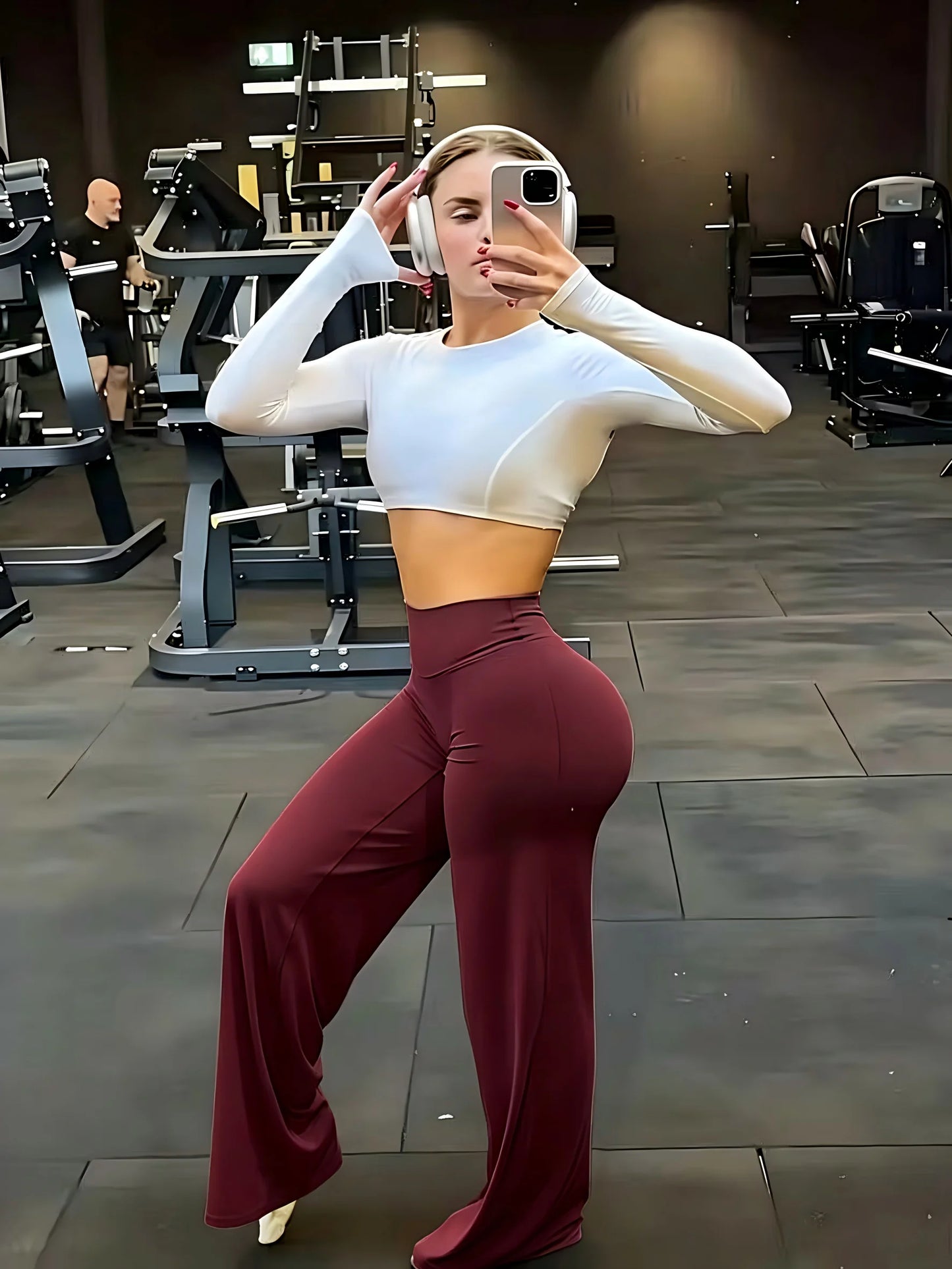 High Waist Tummy Control Wide Leg Yoga Pants, Butt Lifting Compression Workout Trousers for Women
