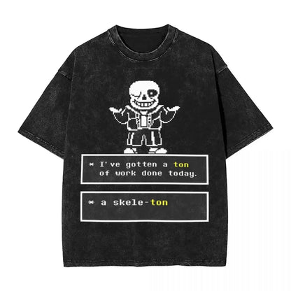 Washed Cartoon T Shirts Undertale Dog Pocket Graphic T-Shirts Cotton Loose Streetwear Short Sleeve Tee Shirt Men Women Clothing