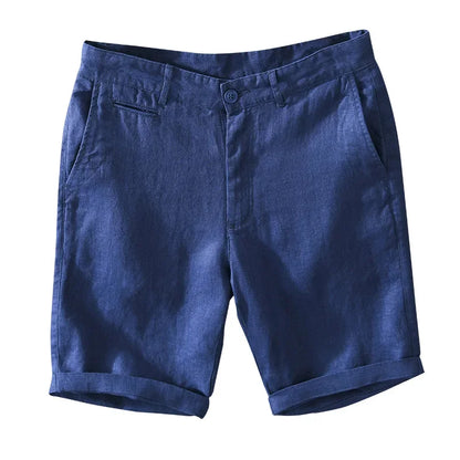 Linen Beach Shorts Mid Waist Men’s Summer Casual Business Straight Fit Pants