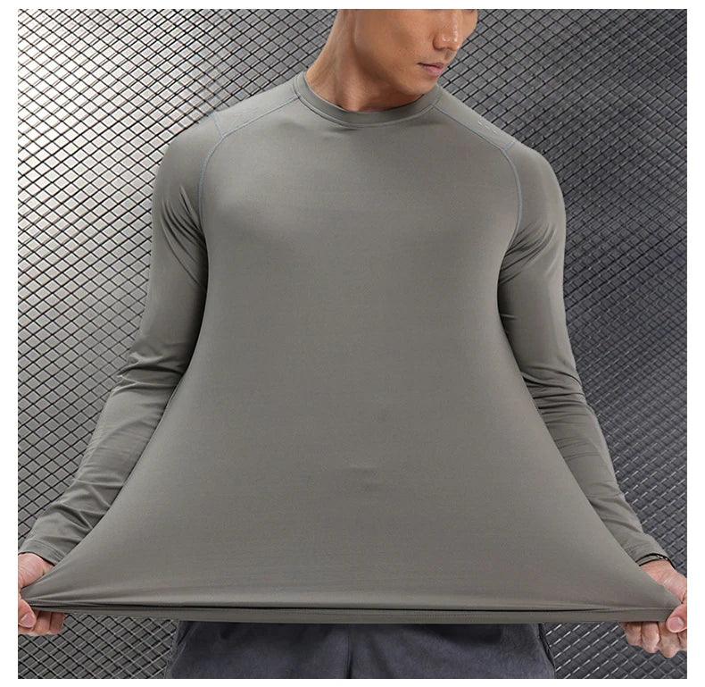Men Compression Shirt - Long Sleeve Running Gym Top With Moisture Wicking Fabric