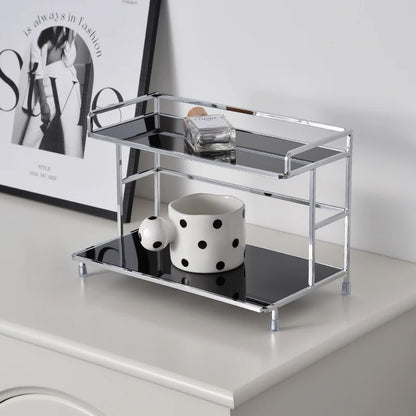 Metal Desk Organizer - Double Layer Desktop Storage Rack for Cup, Cosmetics & Bathroom
