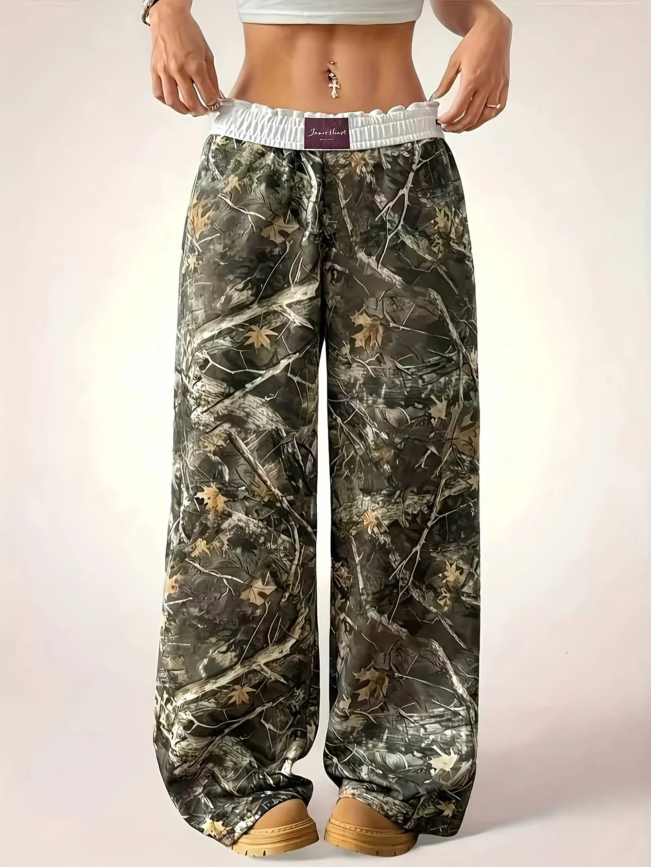 Ladies' Casual Camouflage Printed Wide-Leg Pants Are Comfortable to Wear and Suitable for Daily Travel