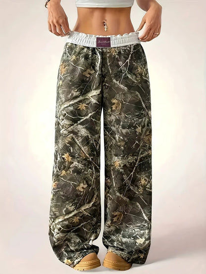 Ladies' Casual Camouflage Printed Wide-Leg Pants Are Comfortable to Wear and Suitable for Daily Travel