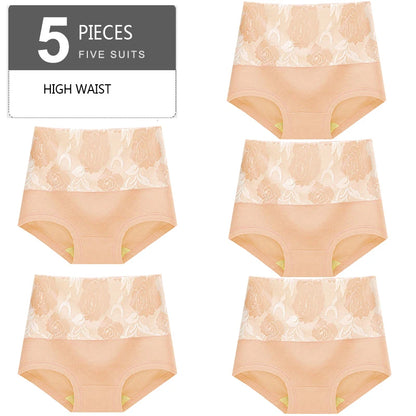 5Pcs/Set High Waist Cotton Panties Women Body Slimming Underwear Fashion Print Briefs Ladies Panty Breathable Female Lingerie