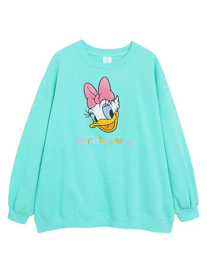 Disney World Disneyland Embroidery Sweatshirt Women Casual Fleece Jumper Mickey Daisy Duck Cartoon Loose Pullover Top O Neck
